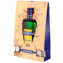 Becherovka 0,7l dárková kazeta se skleničkami