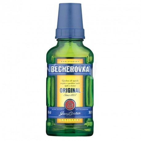 Karlovarská Becherovka 0,1l miniatura s kalíškem